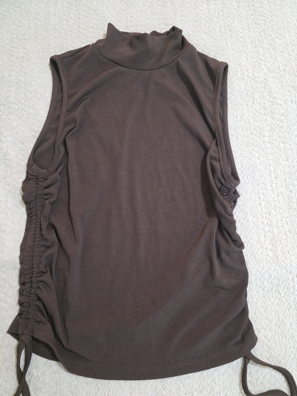 SHEIN Brown Ribbed Mock Neck Tank with Side Tie Ruching